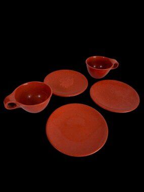 VTG Russel Wright Residential Orange Red  Melamine Lot Plates Cups MCM Retro